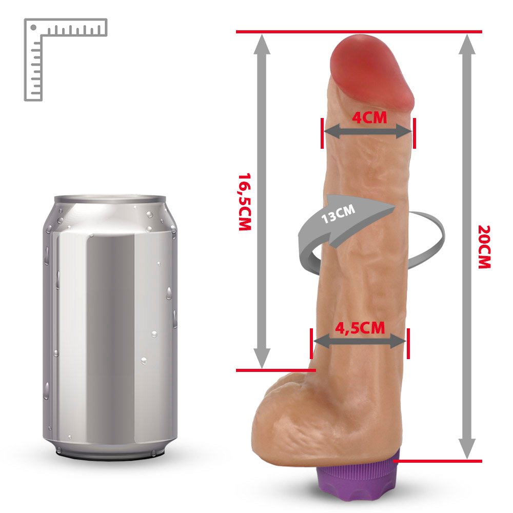 Pênis com Escroto e Vibrador 10 Velocidades Recarregável Eros 20 x 4,5cm Bege | Foto 06