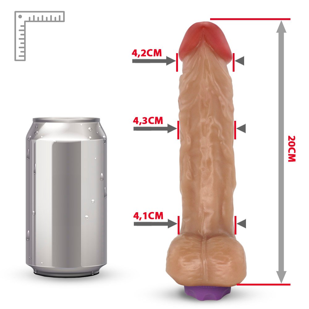 Pênis com Escroto e Vibrador 10 Velocidades Recarregável Eros 20 x 4,5cm Bege | Foto 07