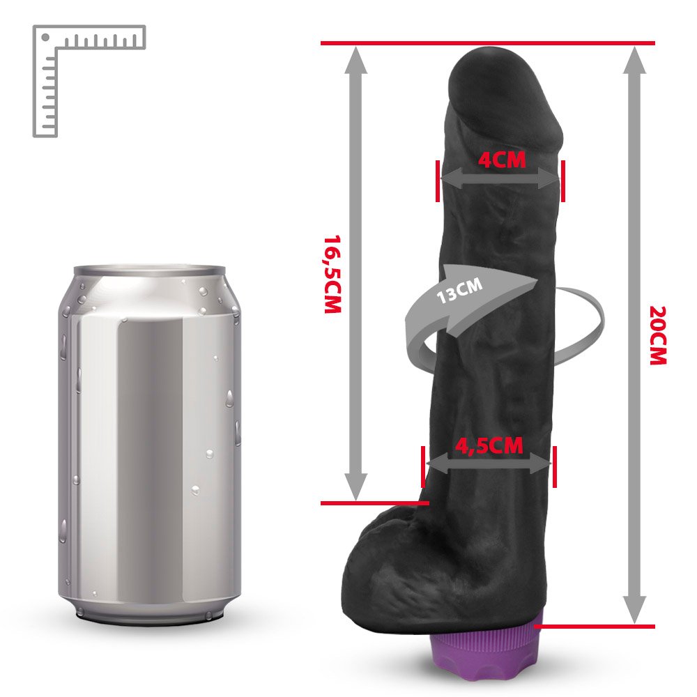 Pênis com Escroto e Vibrador 10 Velocidades Recarregável Eros 20 x 4,5cm Preto | Foto 06