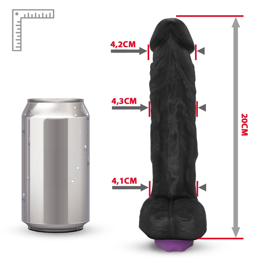 Pênis com Escroto e Vibrador 10 Velocidades Recarregável Eros 20 x 4,5cm Preto | Foto 07