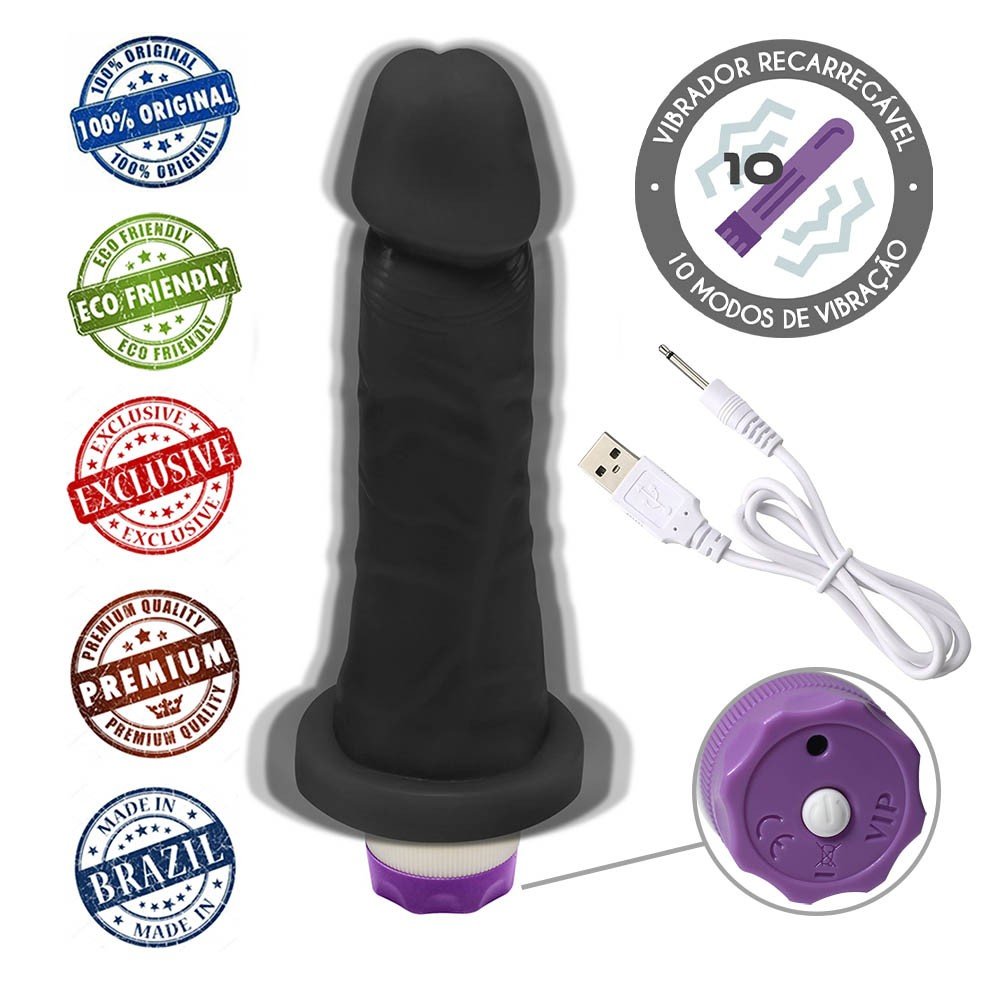 Pênis com Base e Vibrador 10 Velocidades Recarregável Miércoles 15 x 4,5cm Preto | Foto 05