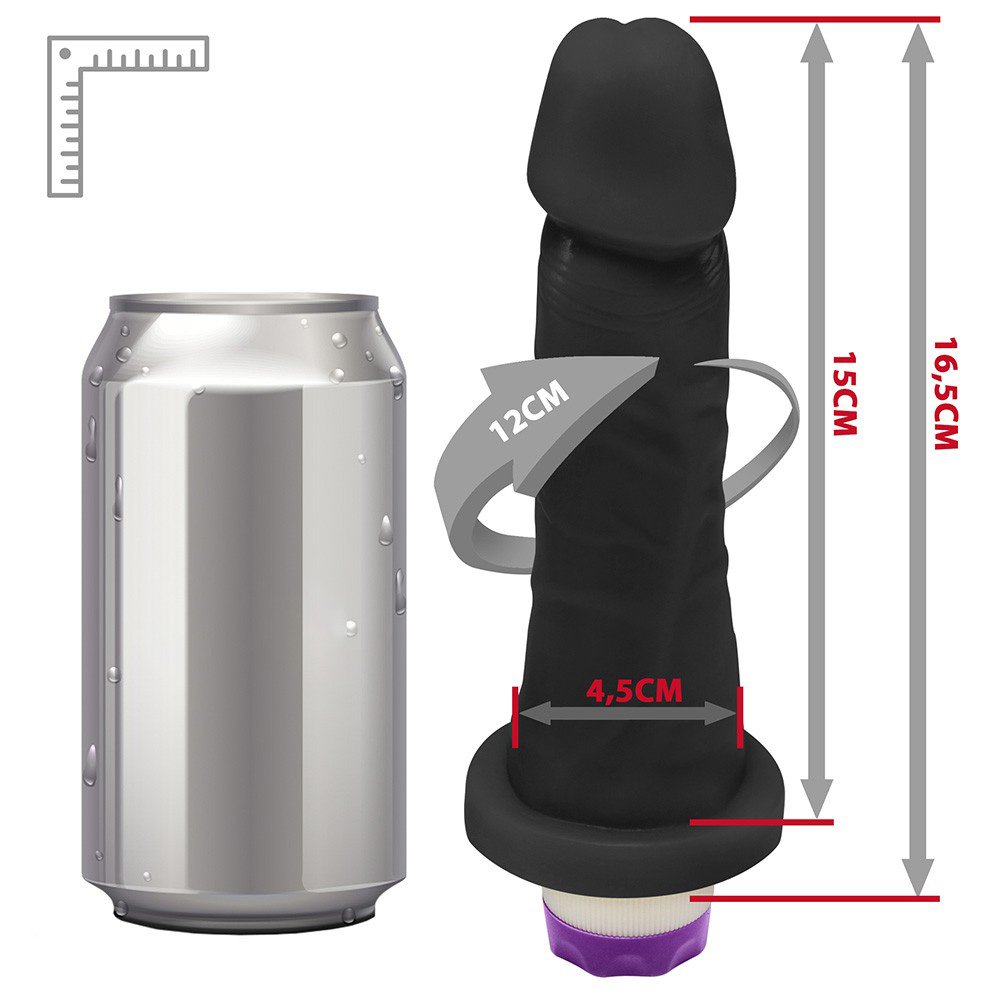 Pênis com Base e Vibrador 10 Velocidades Recarregável Miércoles 15 x 4,5cm Preto | Foto 06