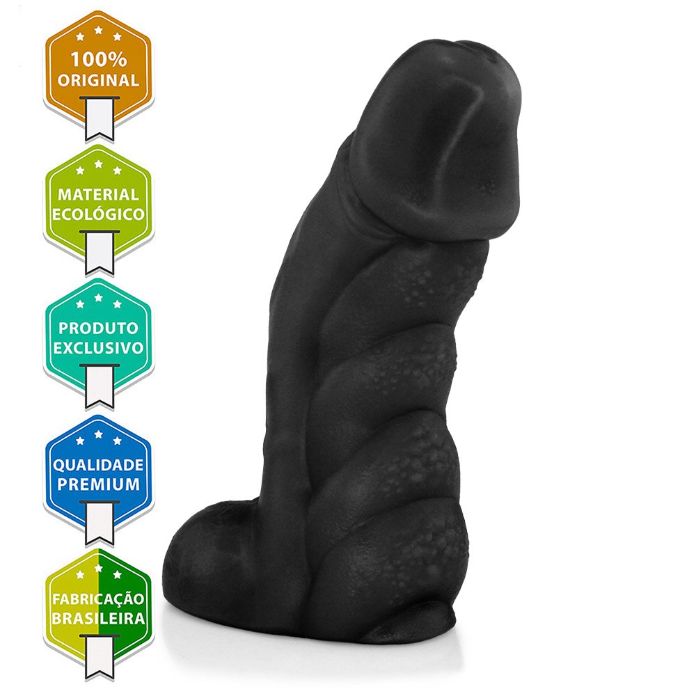 P�nis Flex�vel com Textura Massageadora e Escroto Gator 20,5x 7,5cm Preto | Foto 05