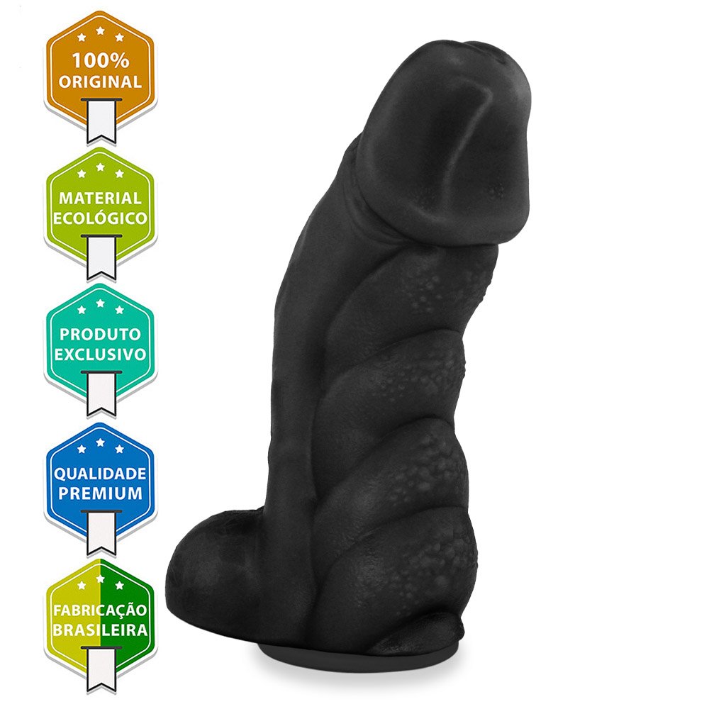 Pênis Flexível com Textura Massageadora e Escroto e Ventosa Gator 20,5x 7,5cm Preto | Foto 05