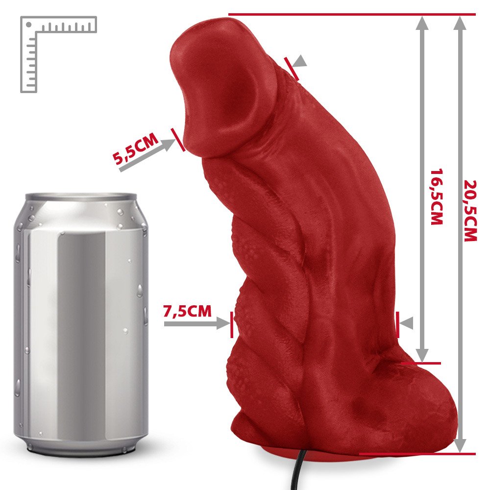Pênis Flexível com Textura Massageadora e Escroto, Ventosa e Vibro Gator 20,5x 7,5cm Vermelho | Foto 06