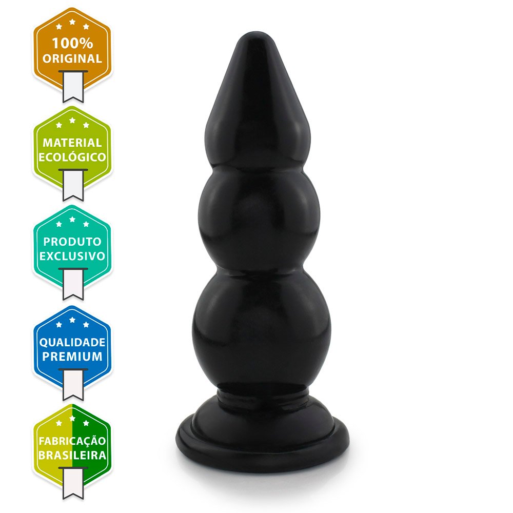Plug Anal Grande Graduado G - PVC Flexível 23 x 7,6cm Preto Brilhante | Foto 02