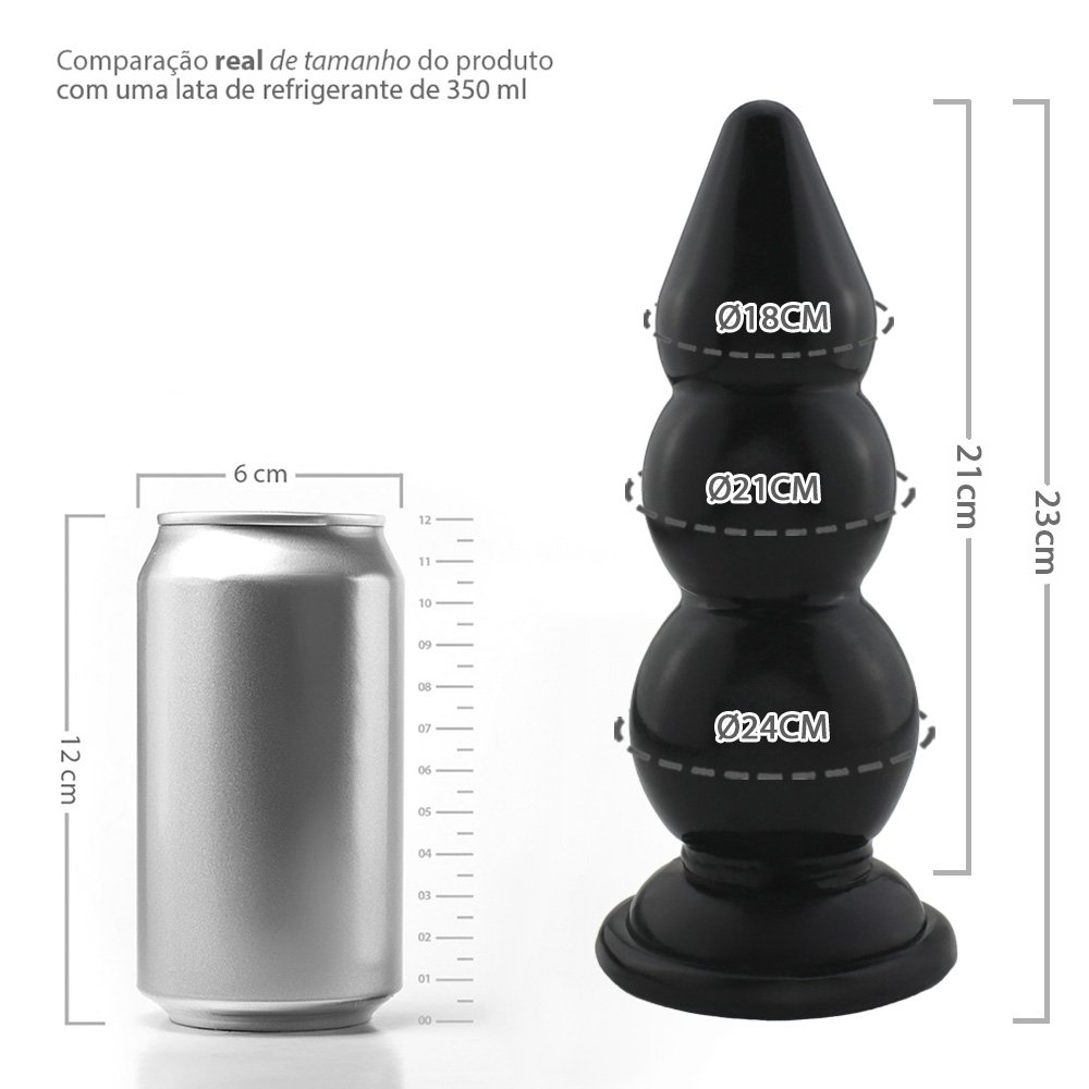 Plug Anal Grande Graduado G - PVC Flexível 23 x 7,6cm Preto Brilhante | Foto 07
