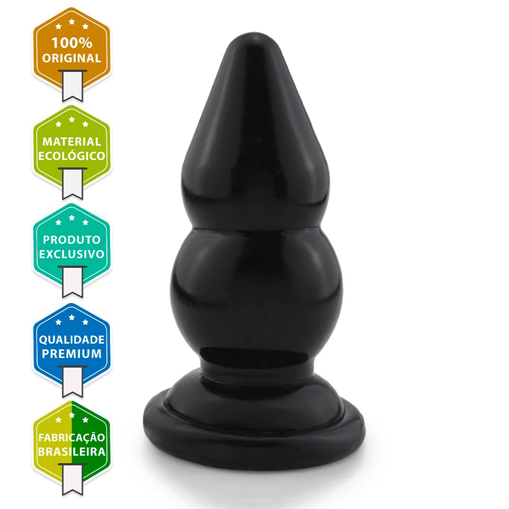 Plug Anal Grande Graduado M - PVC Flexível 16 x 6,7cm Preto Brilhante | Foto 02