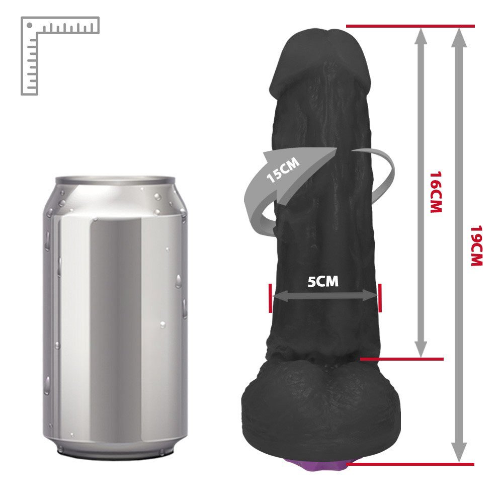 Pênis Realístico com Escroto e Vibrador 10 Velocidades Recarregável King 19 x 5cm Preto | Foto 06