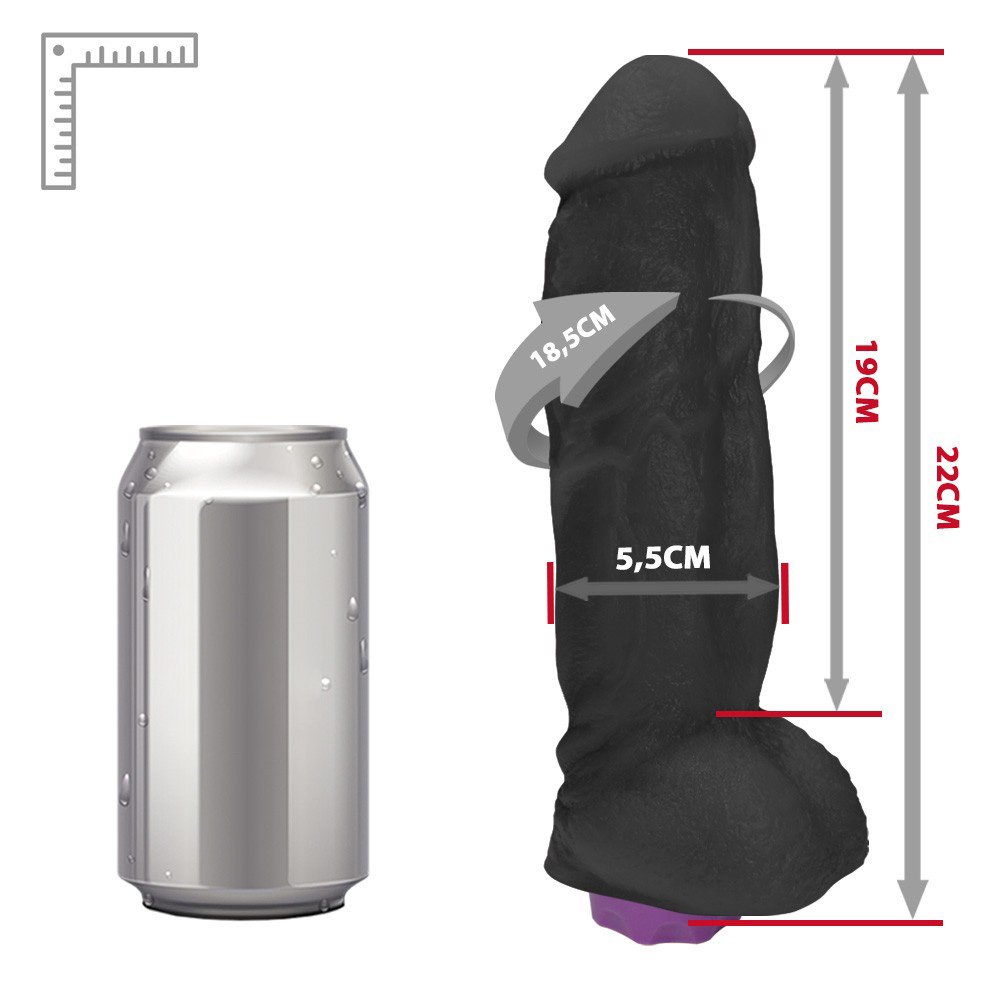 Pênis Realístico com Escroto e Vibrador 10 Velocidades Recarregável King Kong 22 x 5,5cm Preto | Foto 06