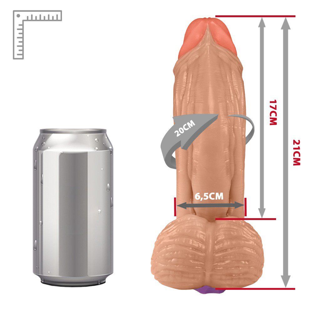 Pênis com Escroto e Vibrador 10 Velocidades Recarregável Large 21 x 6,5cm Bege | Foto 06