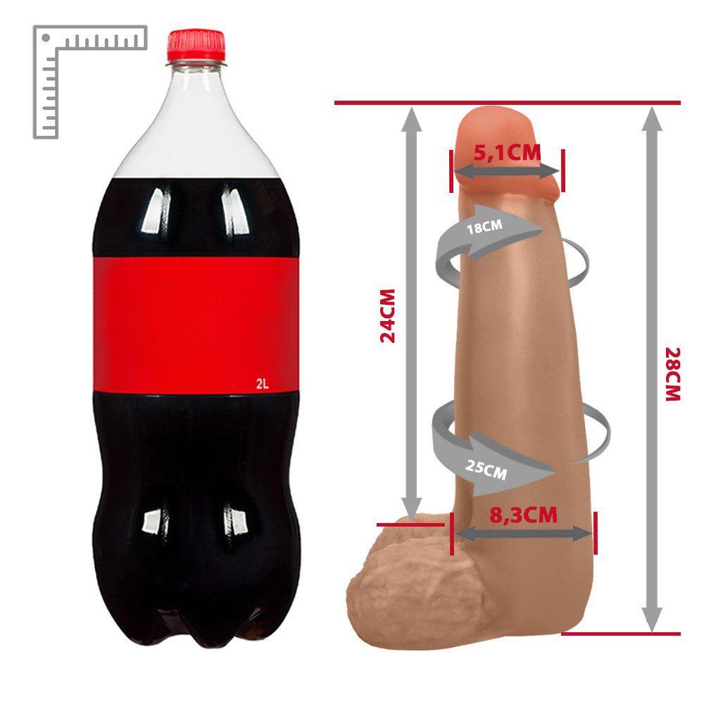 Pênis Gigante e Grosso Flexível com Escroto Longo 28 x 8,3cm Bege | Foto 06
