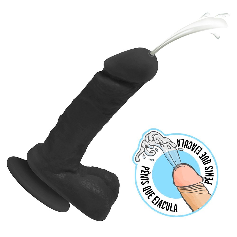 Pênis que Ejacula Flexível Ares com Escroto e Ventosa 15 x 4cm Preto | Foto 01