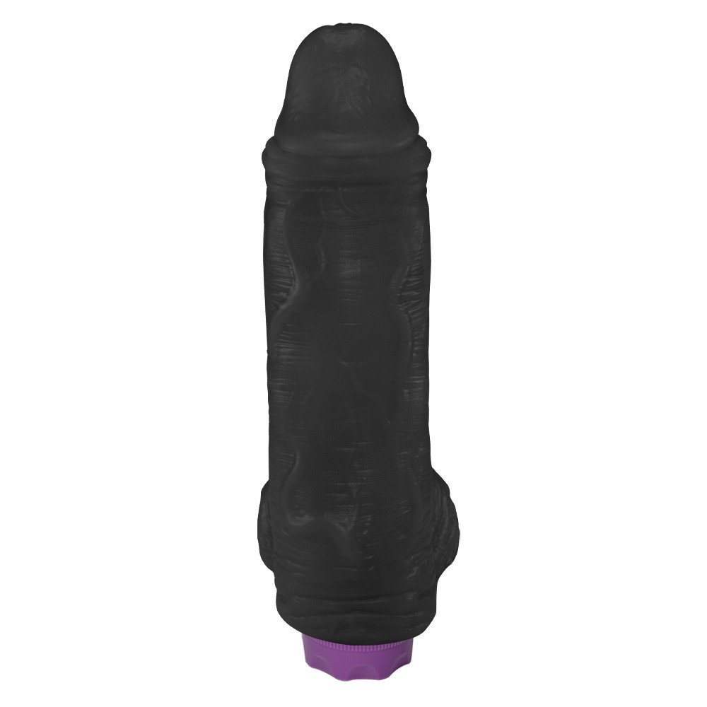 Pênis com Escroto e Vibrador 10 Velocidades Recarregável Large 21 x 6,5cm Preto | Foto 02