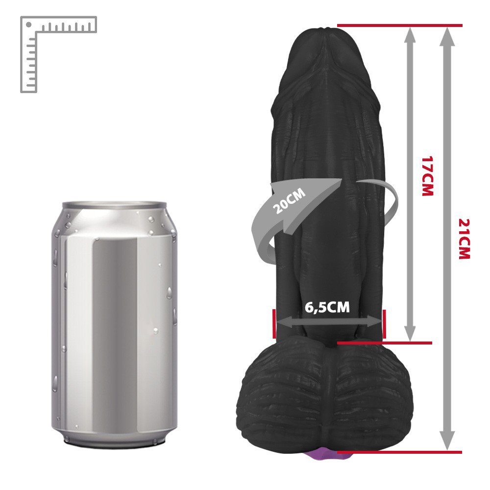 Pênis com Escroto e Vibrador 10 Velocidades Recarregável Large 21 x 6,5cm Preto | Foto 06