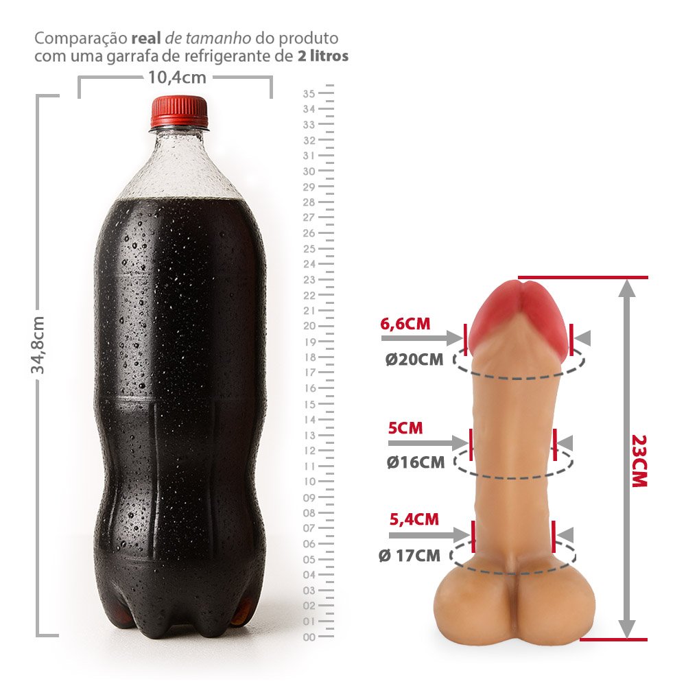 Pênis Gigante e Grosso com Escroto Dinho - Dildo em PVC Flexível 23 x 6,6cm Bege | Foto 06