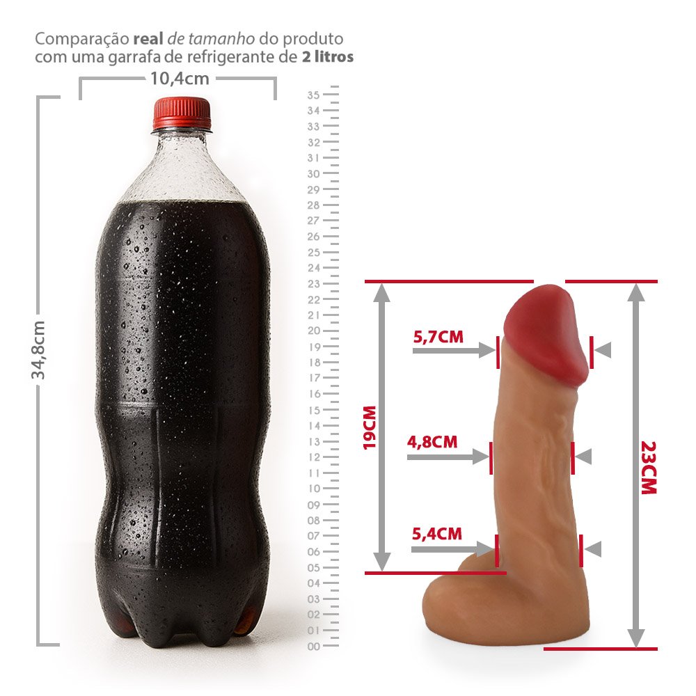 Pênis Gigante e Grosso com Escroto Dinho - Dildo em PVC Flexível 23 x 6,6cm Bege | Foto 07