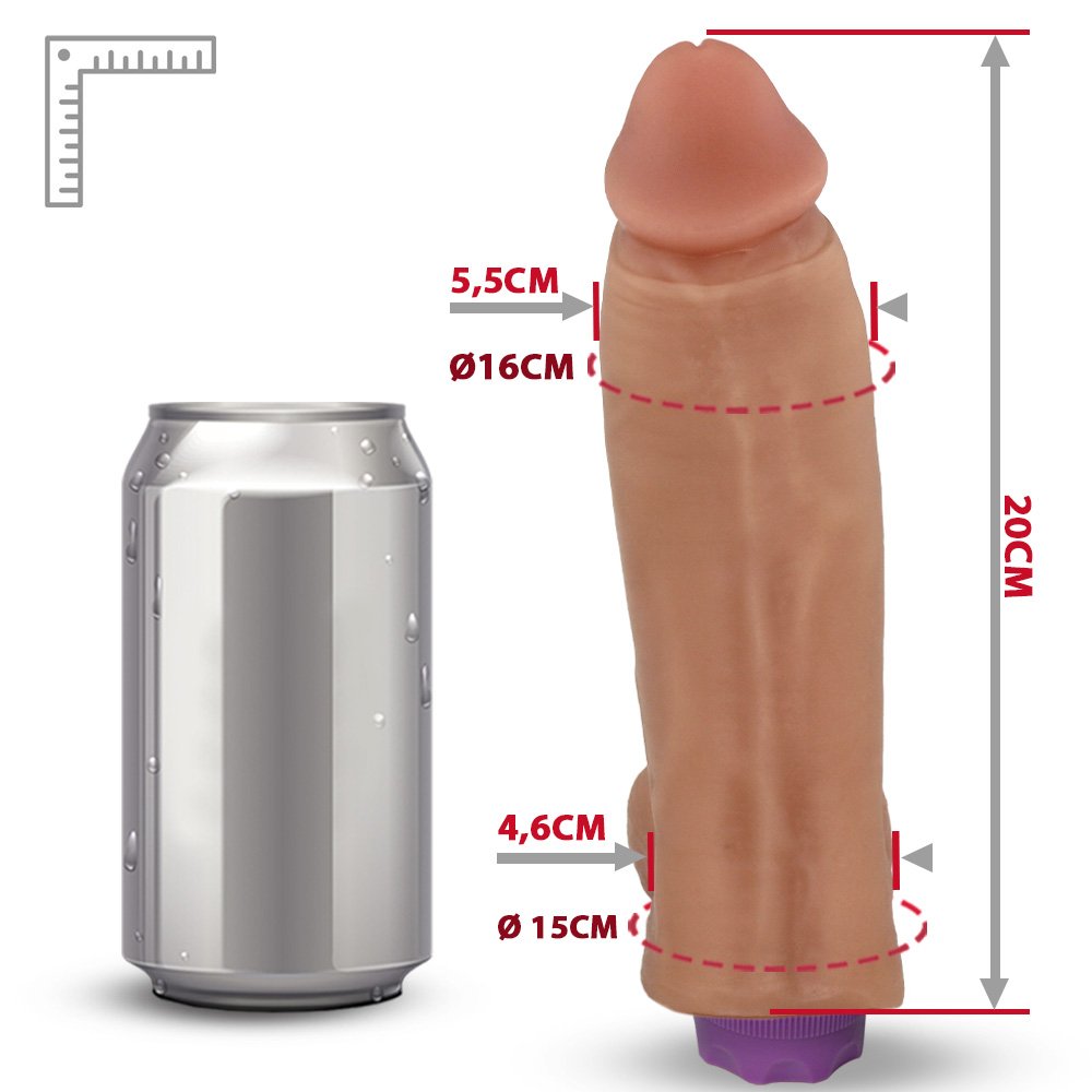 Pênis com Escroto e Vibrador 10 Velocidades Recarregável Sedutor 20 x 5,5cm Bege | Foto 06