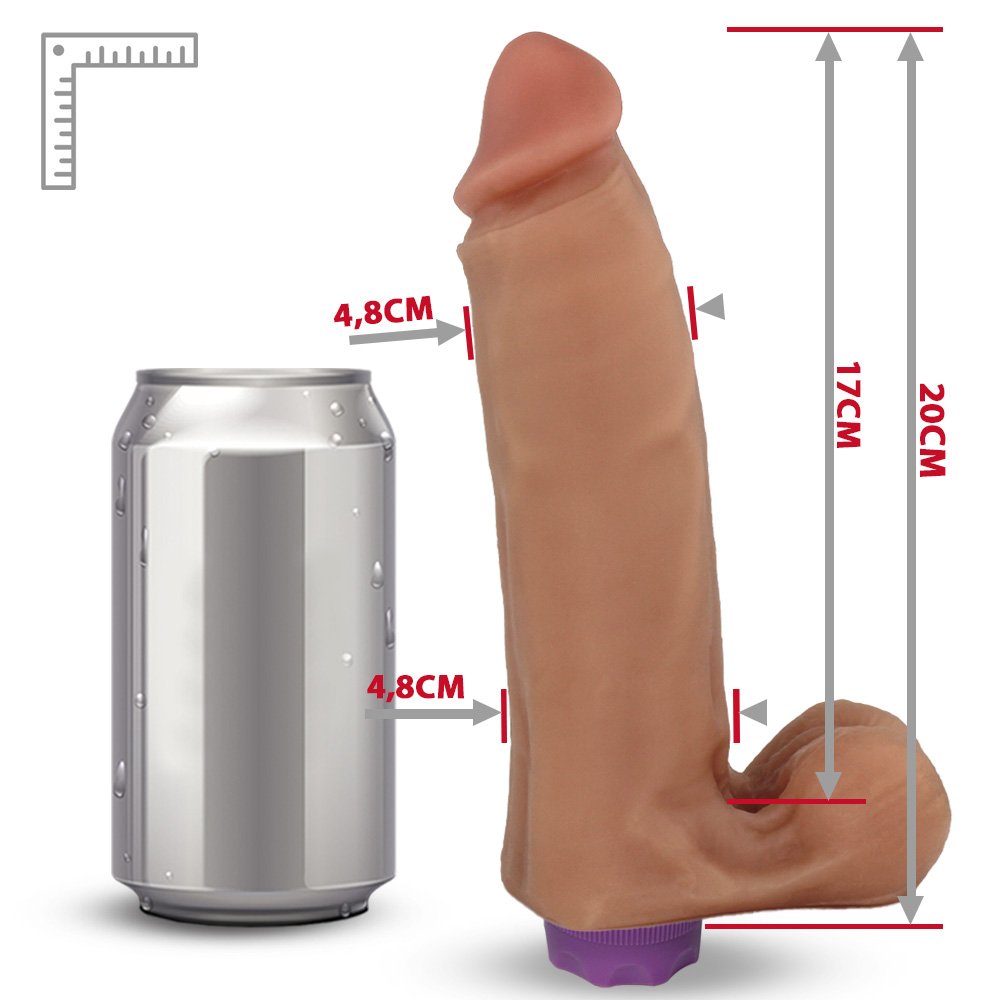 Pênis com Escroto e Vibrador 10 Velocidades Recarregável Sedutor 20 x 5,5cm Bege | Foto 07