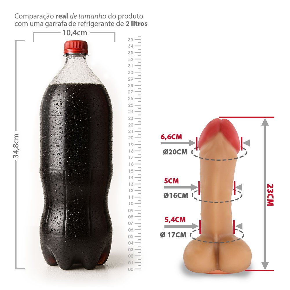 Pênis Gigante e Grosso com Escroto e Ventosa Dinho - Dildo em PVC Flexível 23 x 6,6cm Bege | Foto 06
