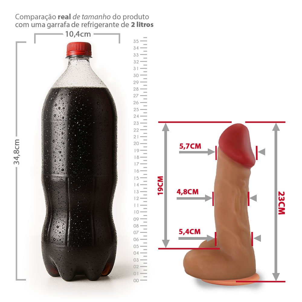 Pênis Gigante e Grosso com Escroto e Ventosa Dinho - Dildo em PVC Flexível 23 x 6,6cm Bege | Foto 07
