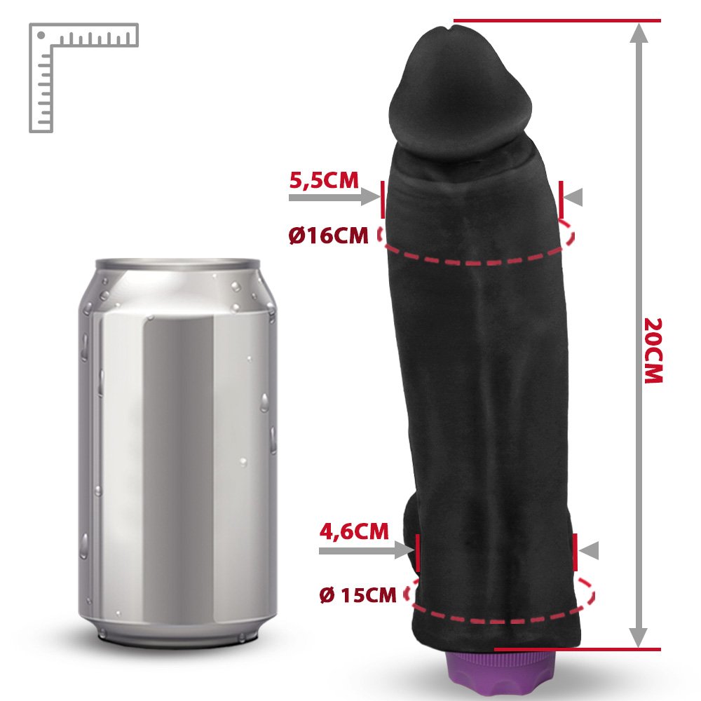 Pênis com Escroto e Vibrador 10 Velocidades Recarregável Sedutor 20 x 5,5cm Preto | Foto 06