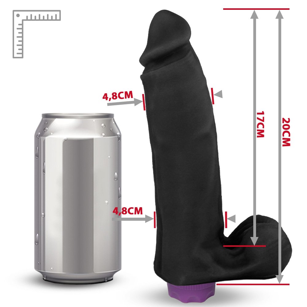 Pênis com Escroto e Vibrador 10 Velocidades Recarregável Sedutor 20 x 5,5cm Preto | Foto 07