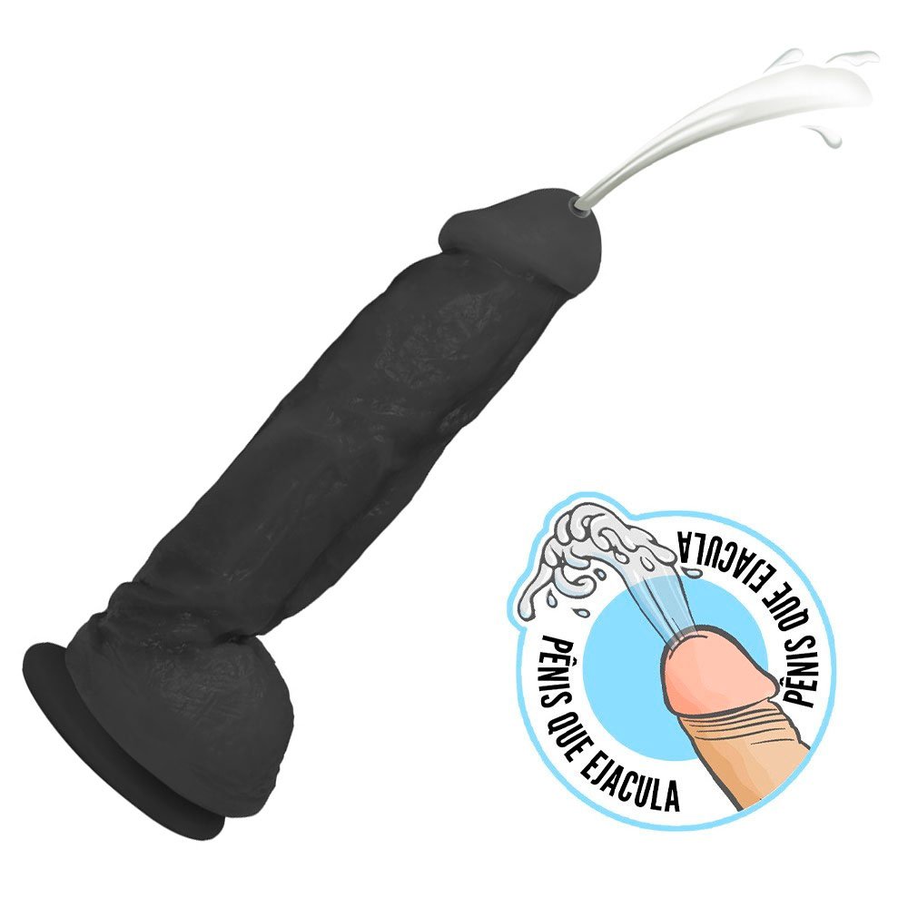 Pênis que Ejacula Flexível King com Escroto e Ventosa 19 x 5cm Preto | Foto 01