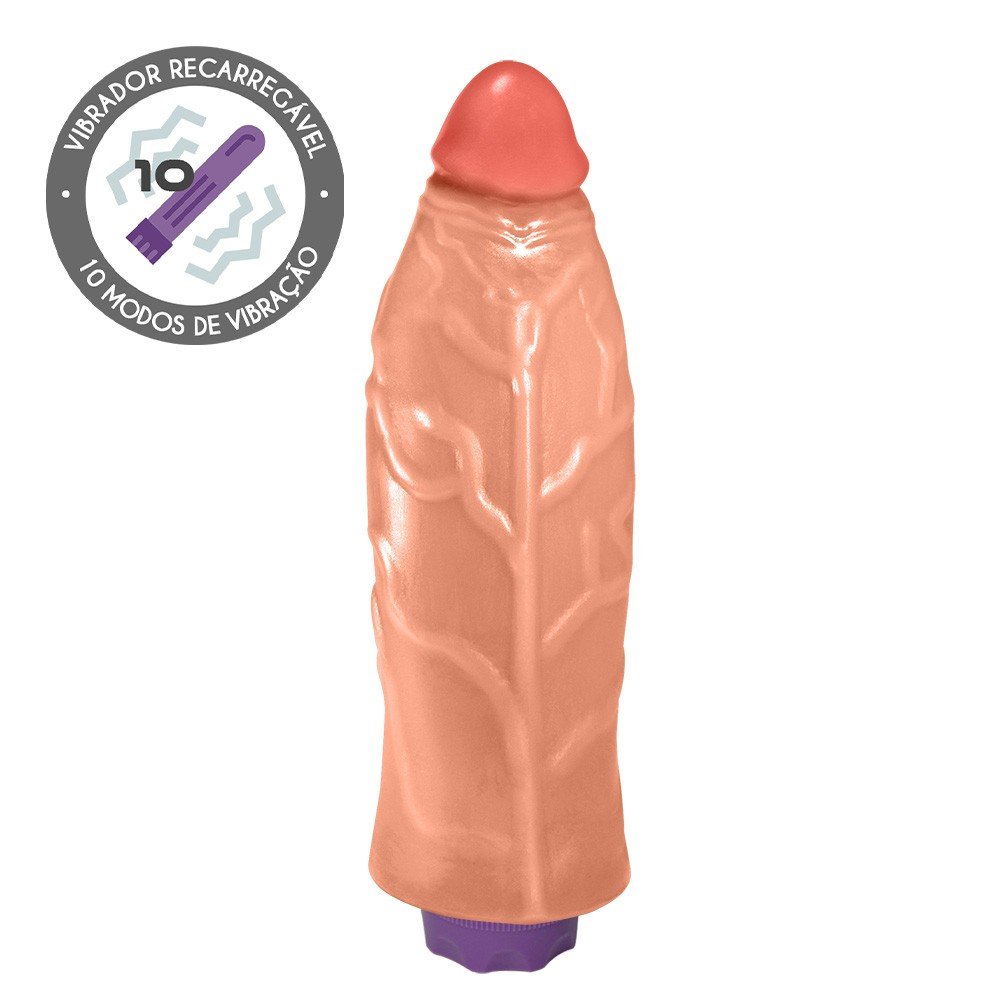 Pênis Realístico Flexível com Vibrador 10 Velocidades Recarregável Jatobá 21 x 6,8cm Bege | Foto 01
