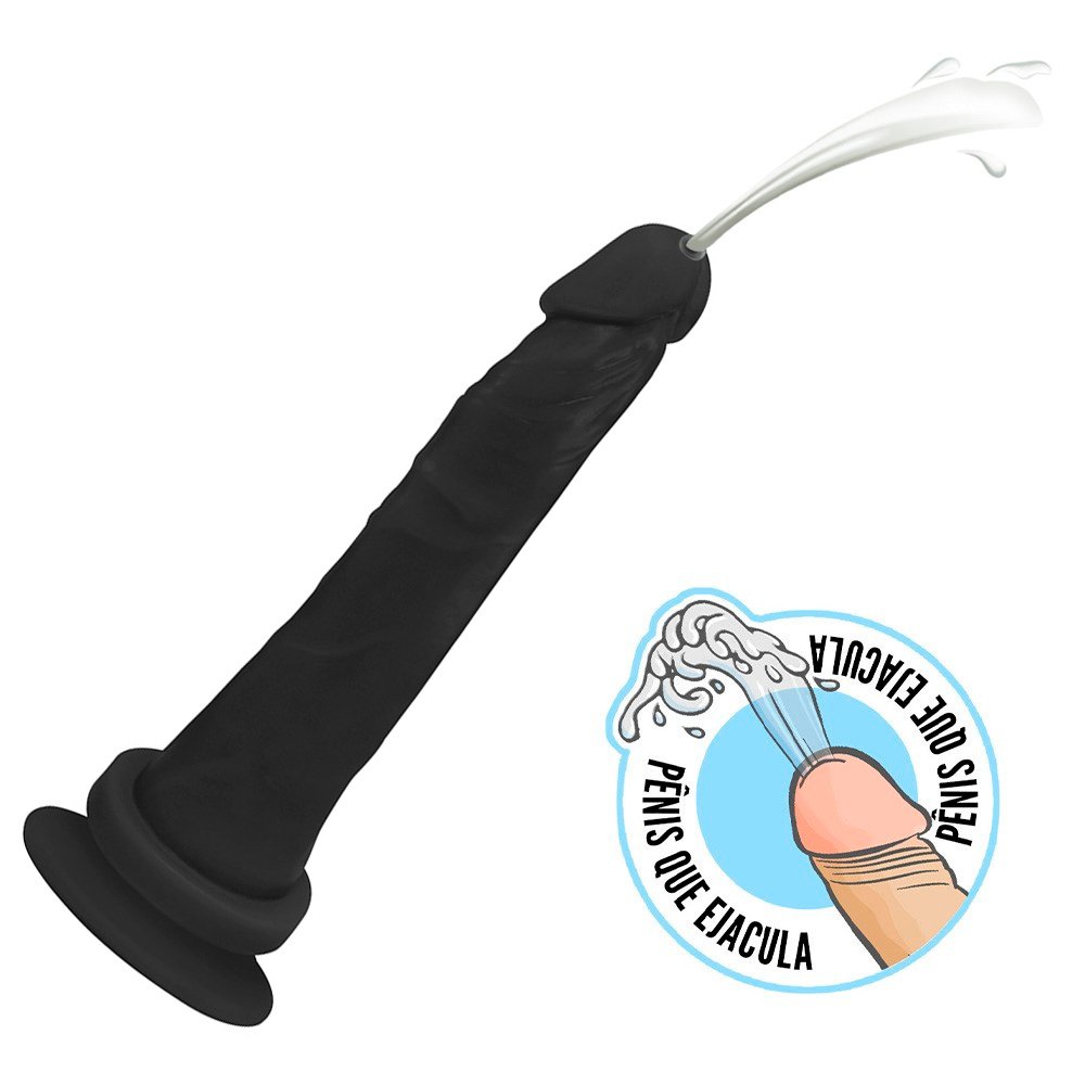 Pênis que Ejacula Flexível Jueves com Ventosa 19 x 4,5cm Preto | Foto 01