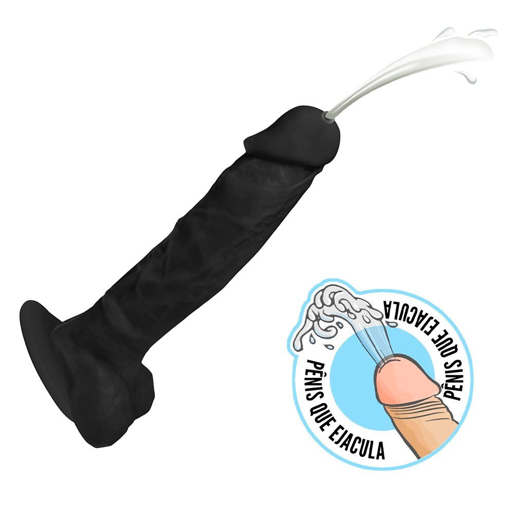 Pênis que Ejacula Flexível Apolo com Escroto 20,5 x 4,5cm Preto | Foto 01