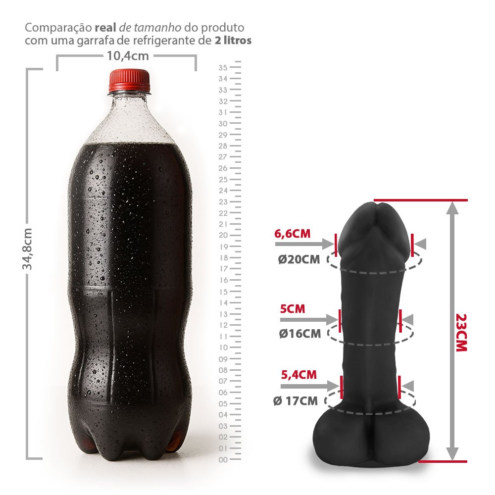 Pênis Gigante e Grosso com Escroto e Ventosa Dinho - Dildo em PVC Flexível 23 x 6,6cm Preto | Foto 06