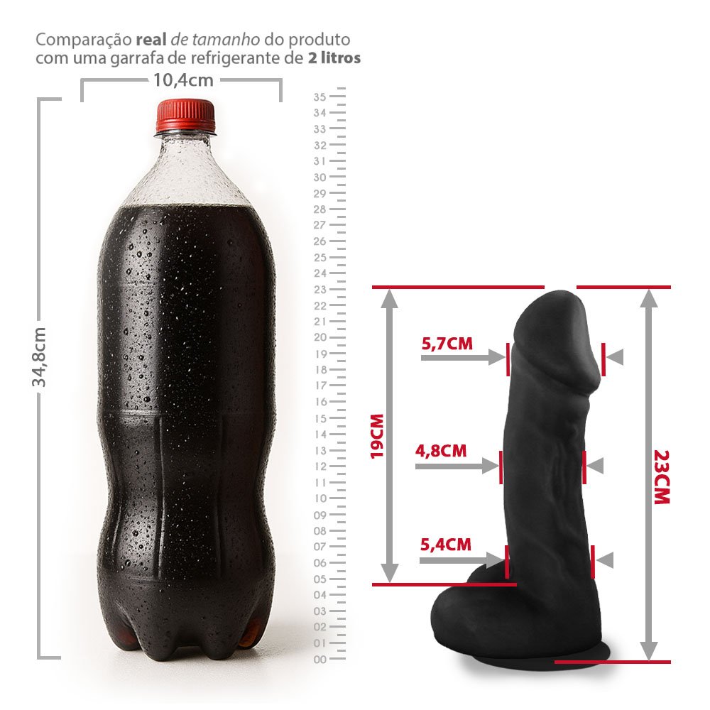 Pênis Gigante e Grosso com Escroto e Ventosa Dinho - Dildo em PVC Flexível 23 x 6,6cm Preto | Foto 07