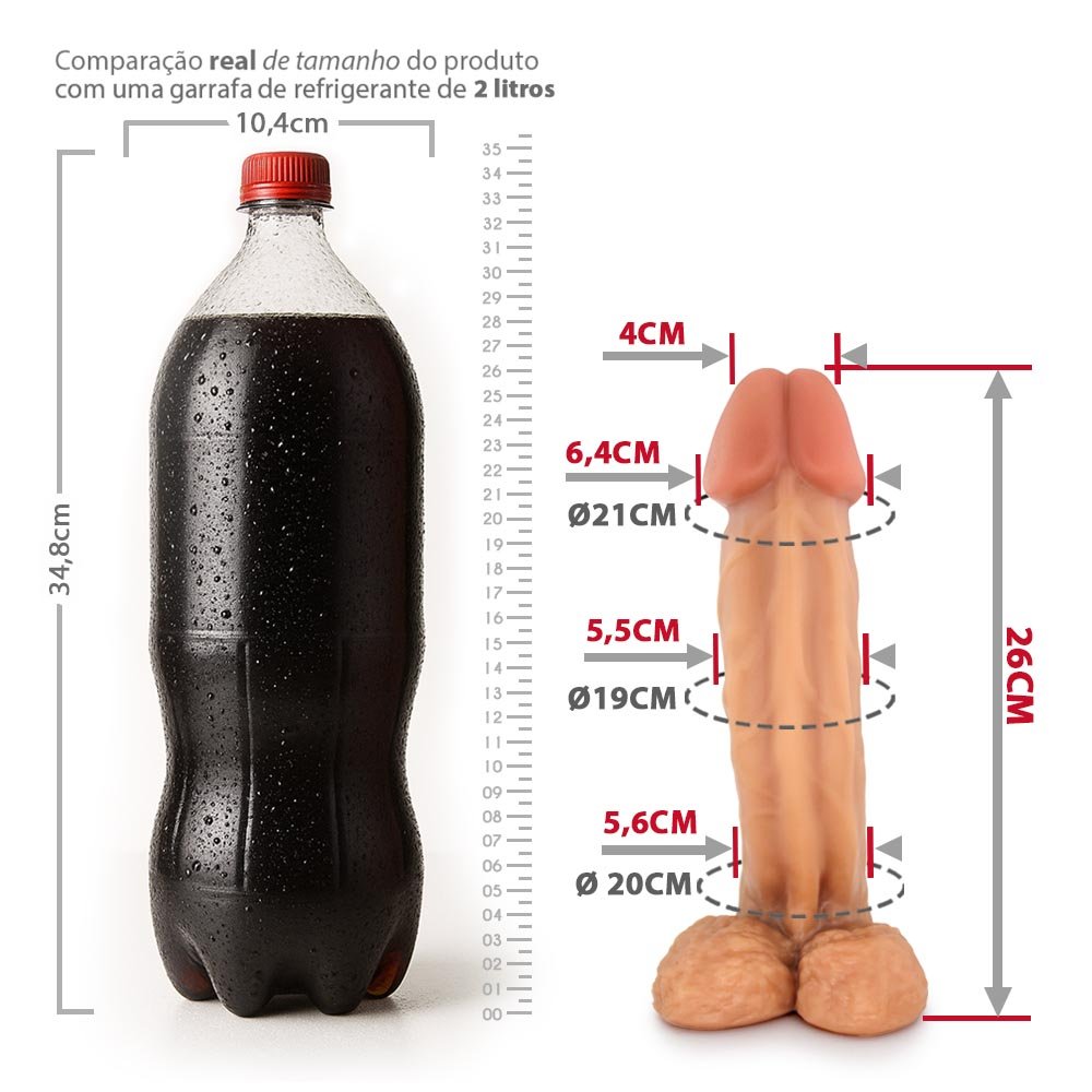 Pênis Gigante e Grosso com Escroto Valentinho - Dildo em PVC Flexível 26 x 6,4cm Bege | Foto 06