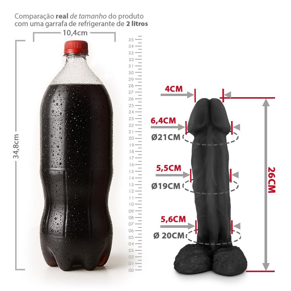 Pênis Gigante e Grosso com Escroto Valentinho - Dildo em PVC Flexível 26 x 6,4cm Preto | Foto 06
