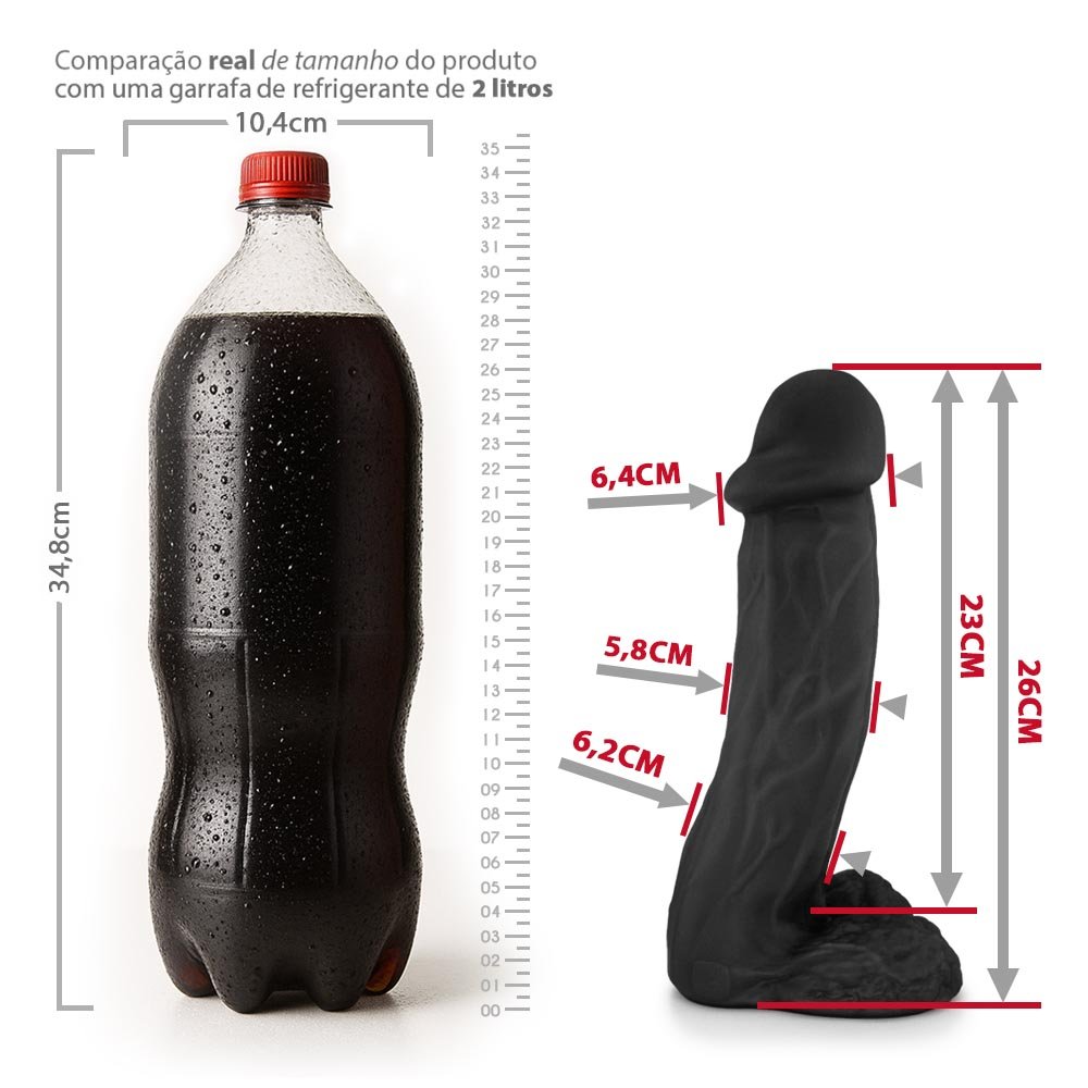 Pênis Gigante e Grosso com Escroto Valentinho - Dildo em PVC Flexível 26 x 6,4cm Preto | Foto 07