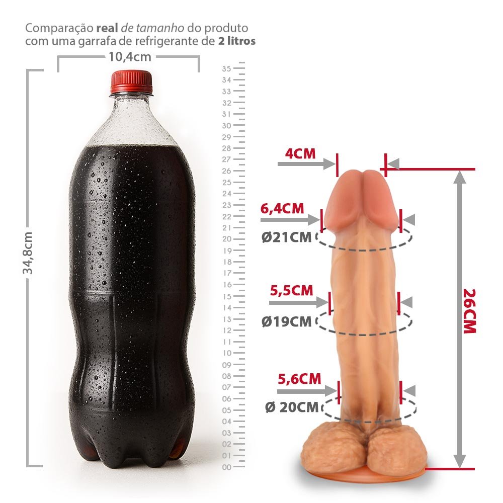 Pênis Gigante e Grosso com Escroto e Ventosa Valentinho - Dildo em PVC Flexível 26 x 6,4cm Bege | Foto 06