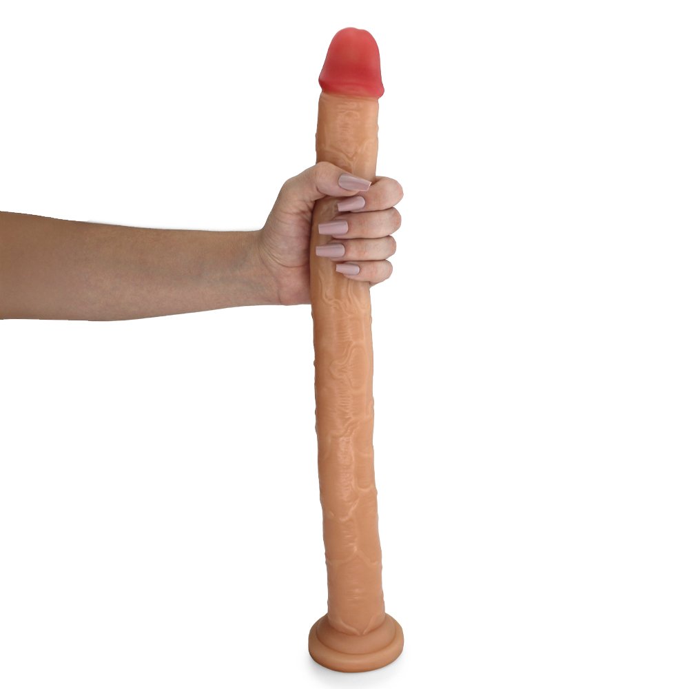 Pênis Gigante e Grosso com Escroto Pirocão - Dildo em PVC Flexível 46 x 4,3cm Bege | Foto 01