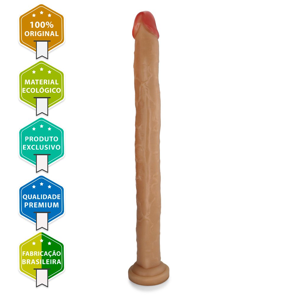 Pênis Gigante e Grosso com Escroto Pirocão - Dildo em PVC Flexível 46 x 4,3cm Bege | Foto 03