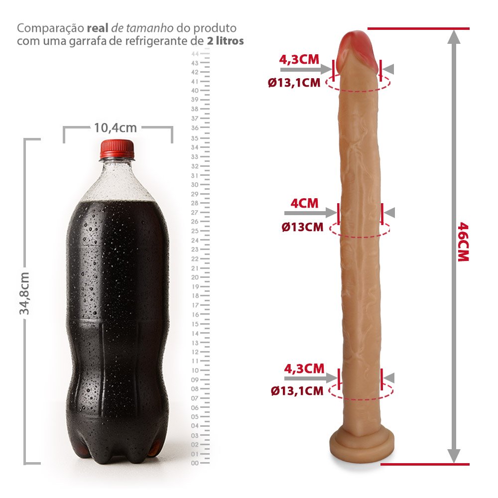 Pênis Gigante e Grosso com Escroto Pirocão - Dildo em PVC Flexível 46 x 4,3cm Bege | Foto 06