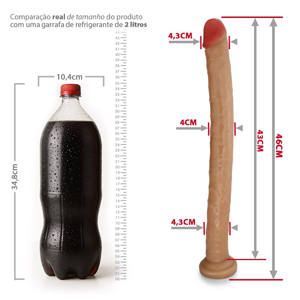 Pênis Gigante e Grosso com Escroto Pirocão - Dildo em PVC Flexível 46 x 4,3cm Bege | Foto 07