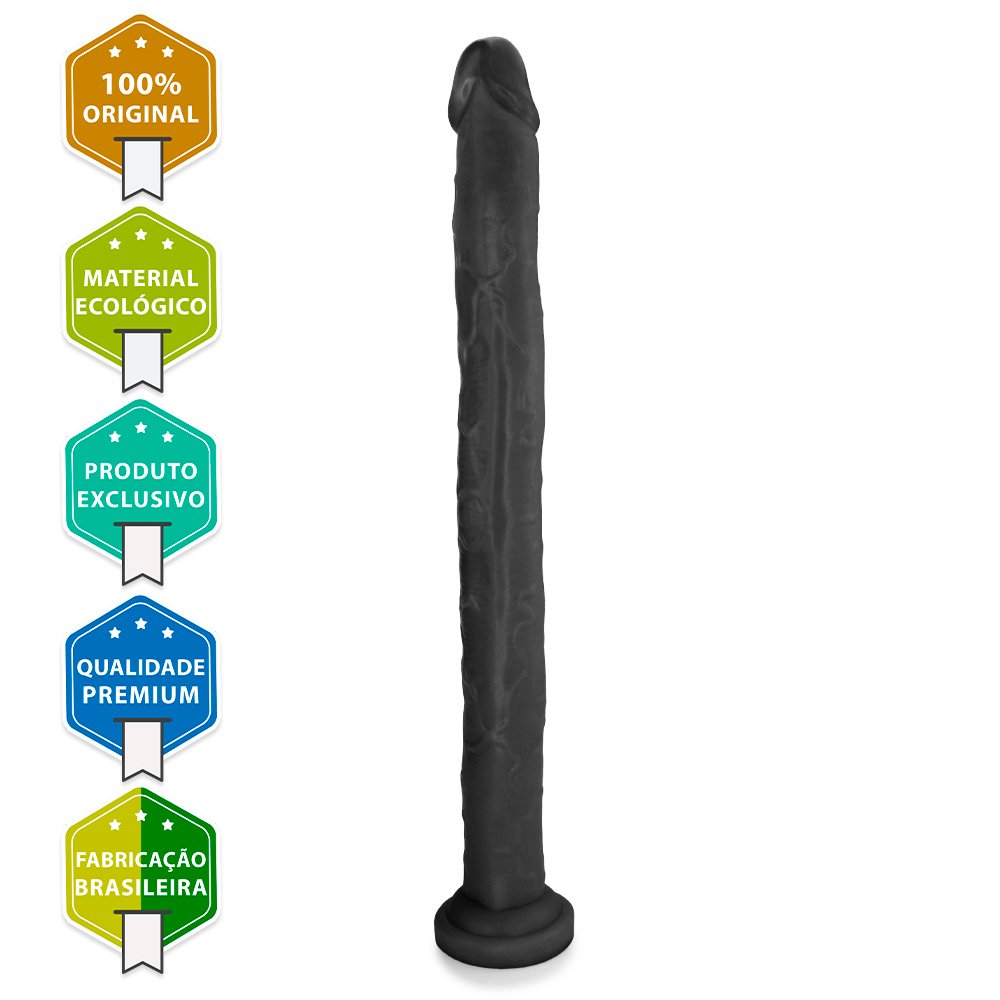Pênis Gigante e Grosso com Escroto Pirocão - Dildo em PVC Flexível 46 x 4,3cm Preto | Foto 03