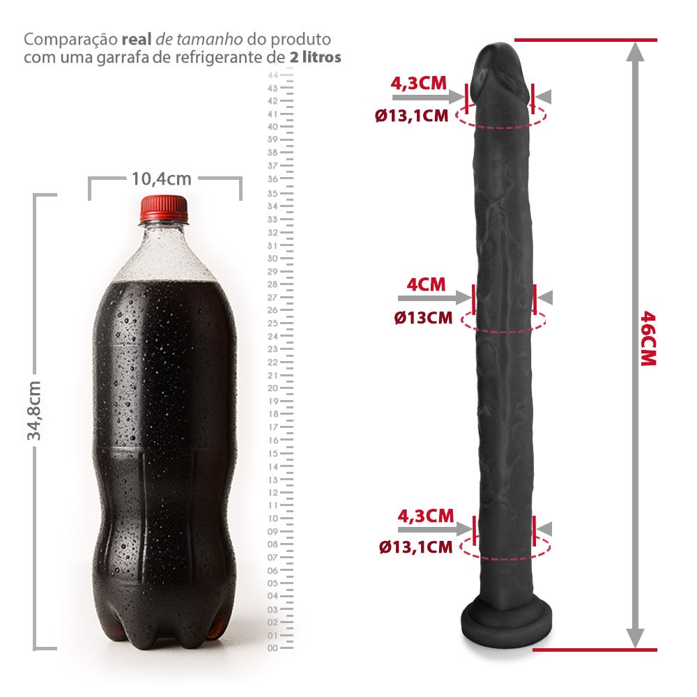 Pênis Gigante e Grosso com Escroto Pirocão - Dildo em PVC Flexível 46 x 4,3cm Preto | Foto 06
