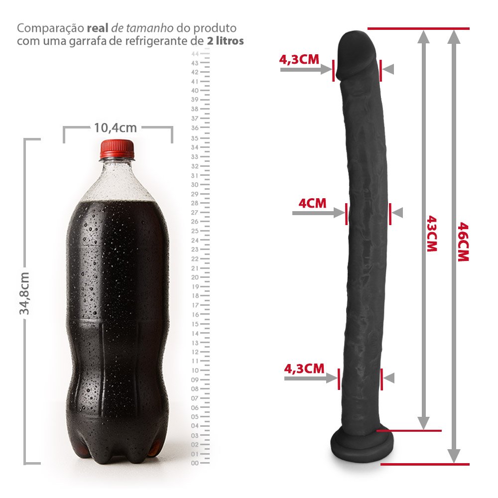 Pênis Gigante e Grosso com Escroto Pirocão - Dildo em PVC Flexível 46 x 4,3cm Preto | Foto 07