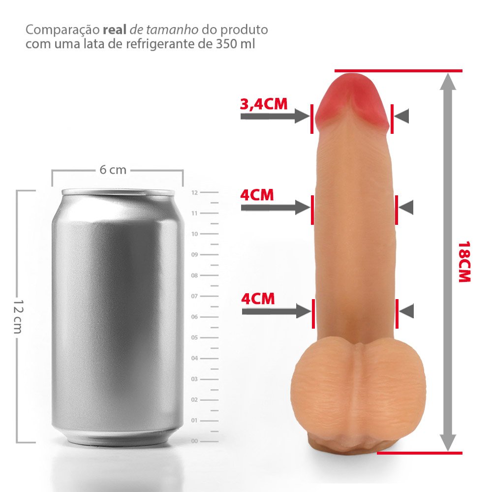 Pênis Realístico com Escroto Mamba - Dildo em PVC Flexível 18 x 4,1cm Bege | Foto 07