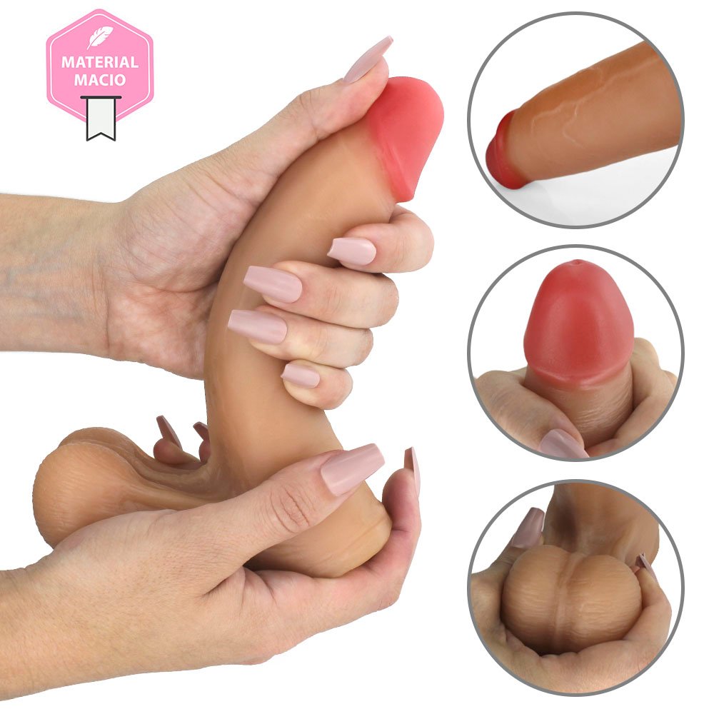 Pênis Realístico com Escroto Mamba - Dildo em PVC Flexível 18 x 4,1cm Bege | Foto 08