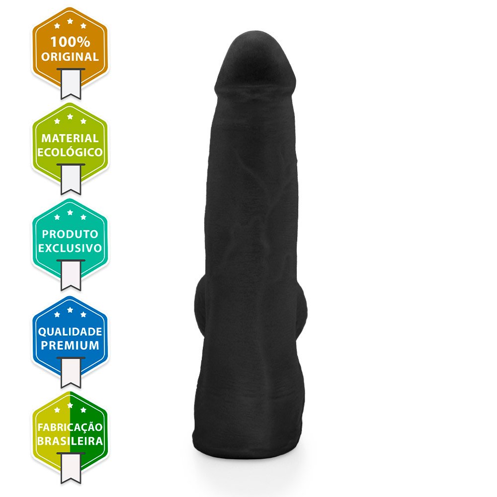 Pênis Realístico com Escroto Mamba - Dildo em PVC Flexível 18 x 4,1cm Preto | Foto 03