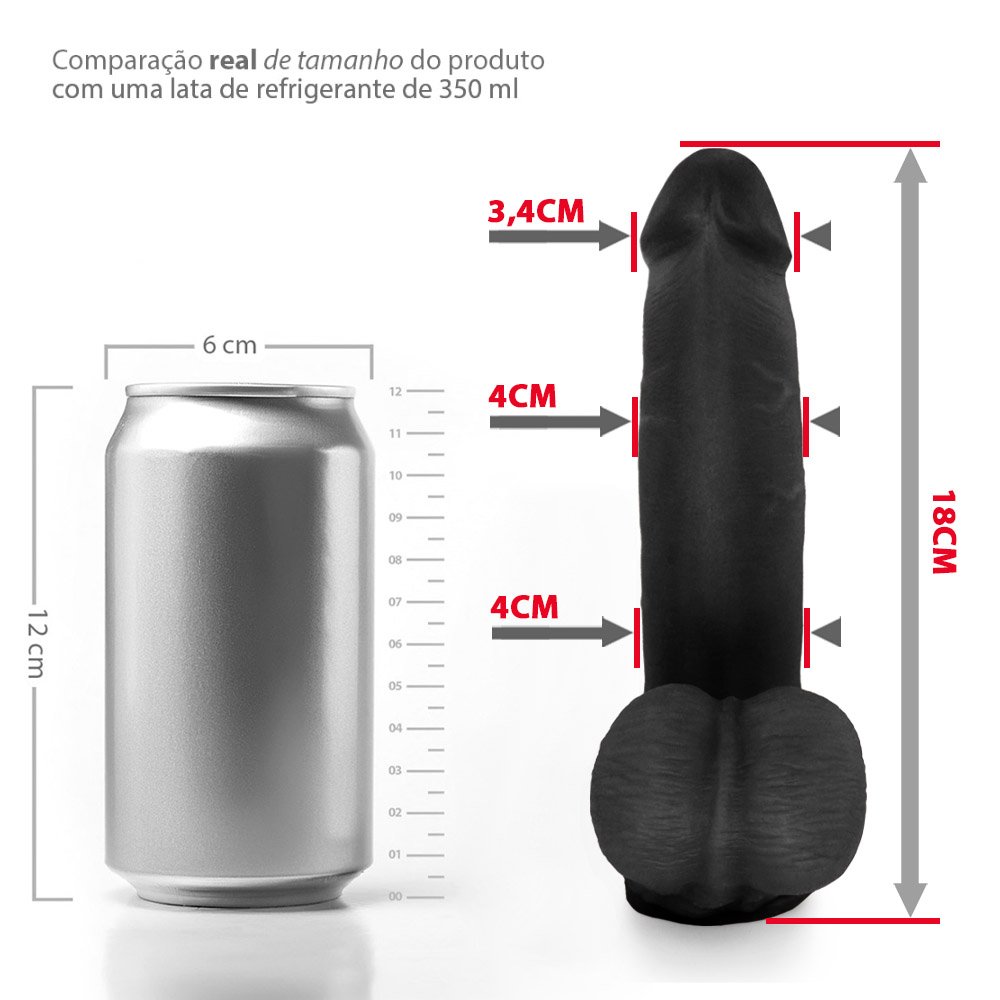 Pênis Realístico com Escroto Mamba - Dildo em PVC Flexível 18 x 4,1cm Preto | Foto 07