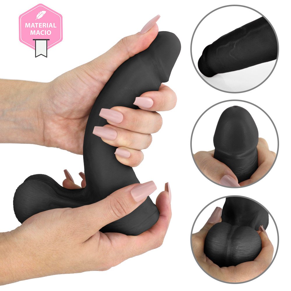 Pênis Realístico com Escroto Mamba - Dildo em PVC Flexível 18 x 4,1cm Preto | Foto 08