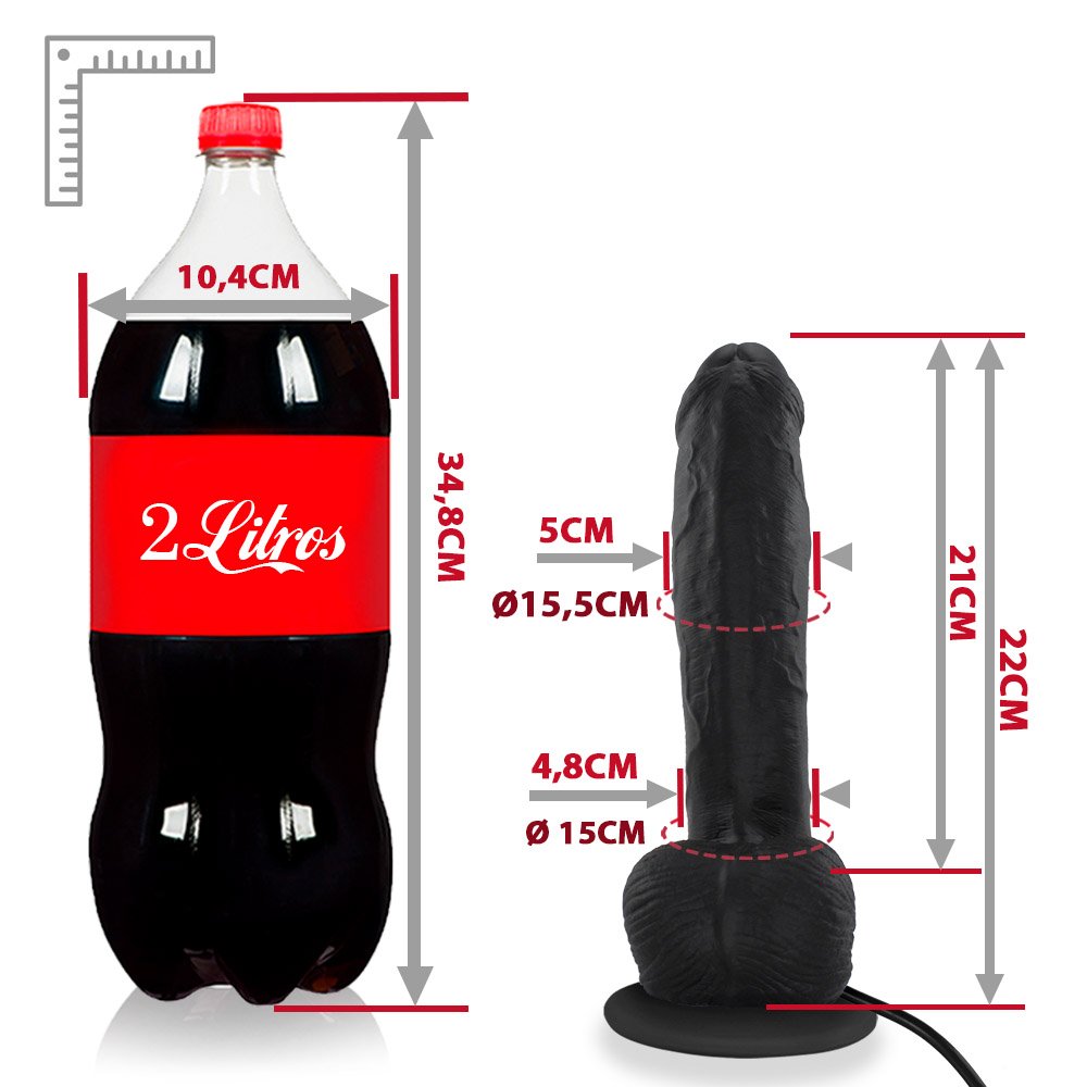 Pênis Realístico em PVC Flexível com Escroto, Ventosa e Vibrador Bichão 22 x 5cm Preto | Foto 06